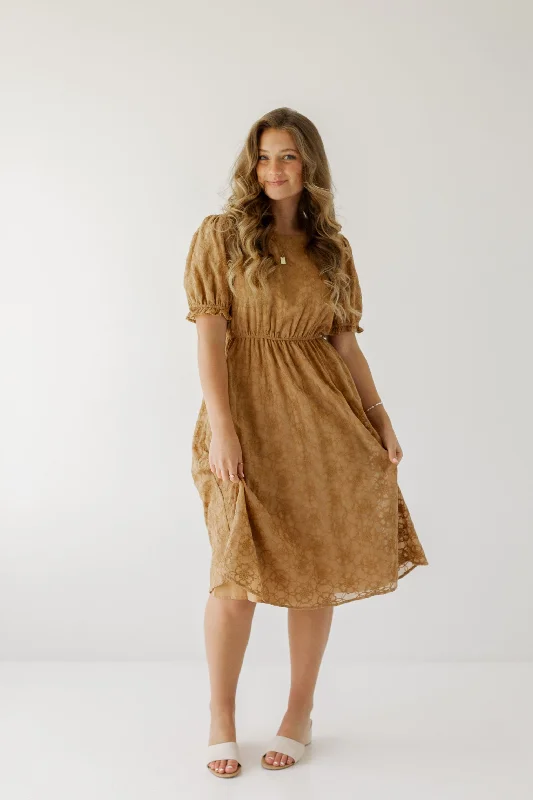 Birthday midi dresses'Alice' Textured Puff Sleeve Midi Dress in Dusty Camel FINAL SALE Birthday midi dresses