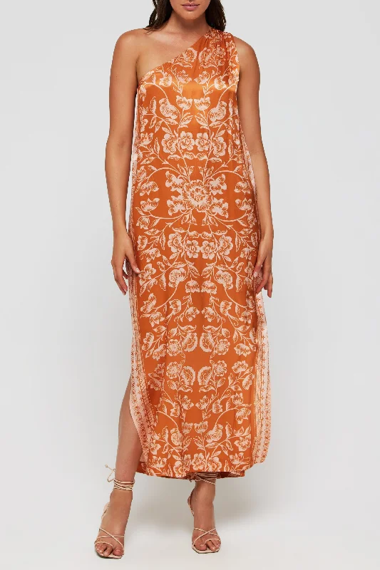 High-end midi dressesGiulia One Shoulder Silk Midi Dress in Sicilian Orange Blossom High-end midi dresses