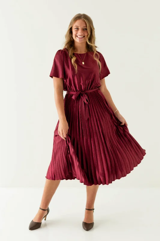 Best value midi dresses'Katiya' Satin Tie Waist Pleated Midi Dress Best value midi dresses