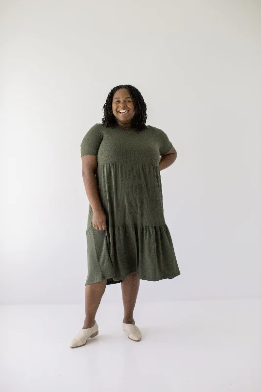 Designer midi dressesPlus 'Josie' Ribbed Tiered Midi Dress in Deep Olive Designer midi dresses