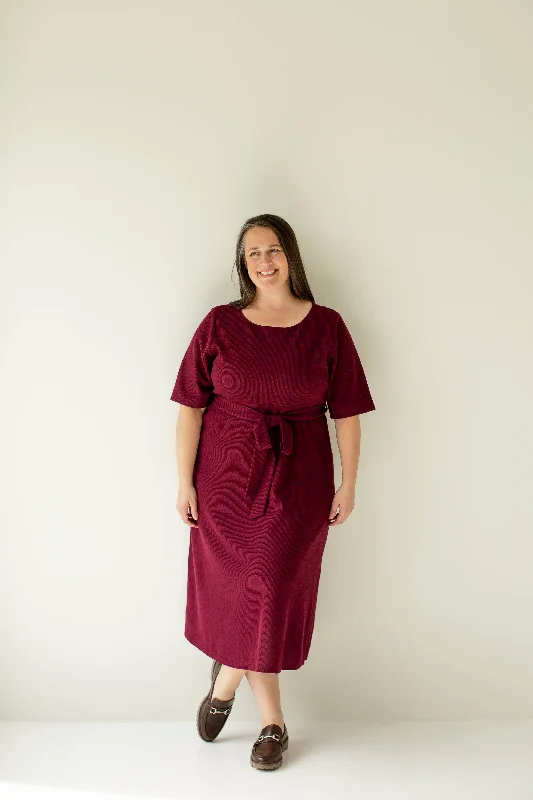 Expensive midi dressesPlus 'Ruby' Tie Waist Knit Midi Dress in Burgundy Expensive midi dresses