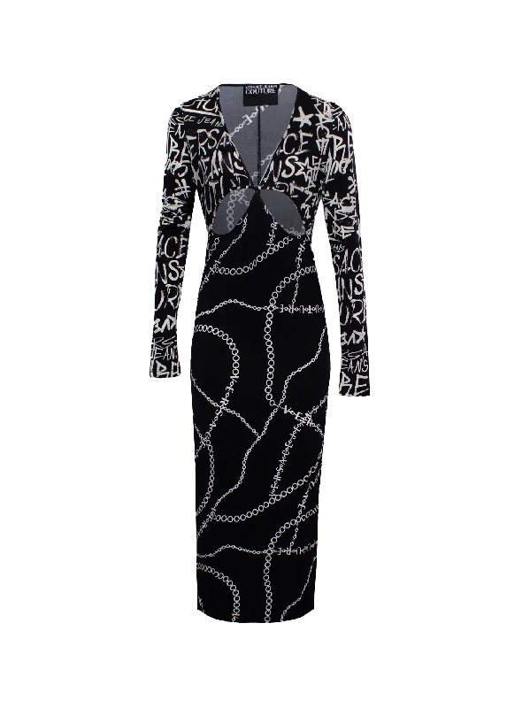 Sexy midi dressesVERSACE JEANS COUTURE LOGO-PRINT CUT-OUT MIDI DRESS Sexy midi dresses