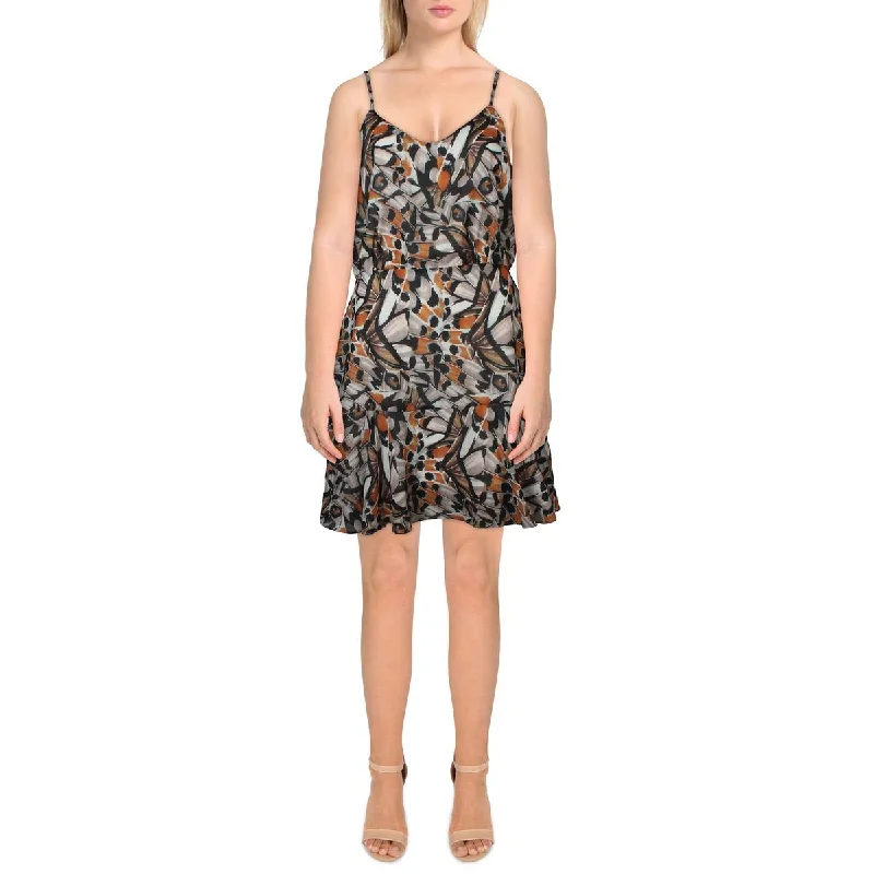 Ruffled floral dressesAqua Womens Above Knee Printed Shift Dress Ruffled floral dresses