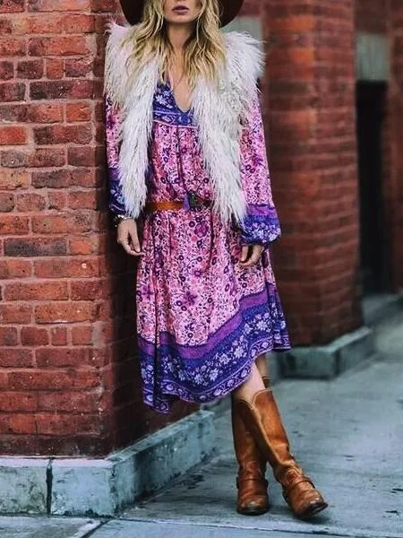 Corset floral dressesBoho Gypsy Floral Tassel V Neck Long Sleeve Bohemian Fashion Dress Corset floral dresses