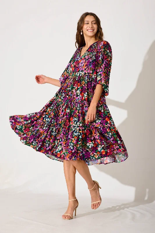 Forever 21 floral dressesKehlana Tiered Smock Dress In Black Multi Floral Forever 21 floral dresses