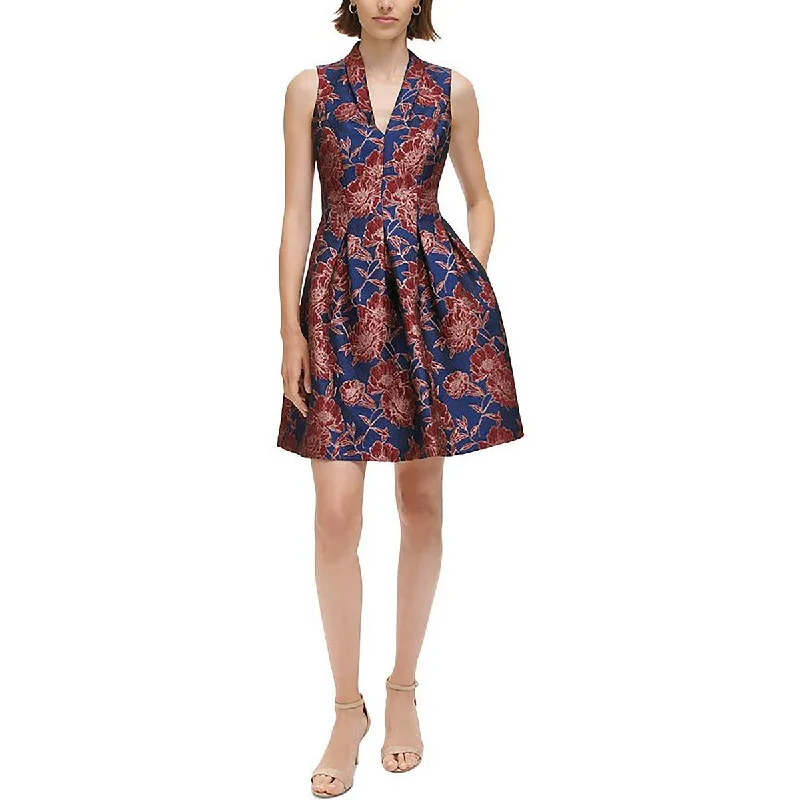 High-end floral dressesVince Camuto Womens Metallic Floral Fit & Flare Dress High-end floral dresses