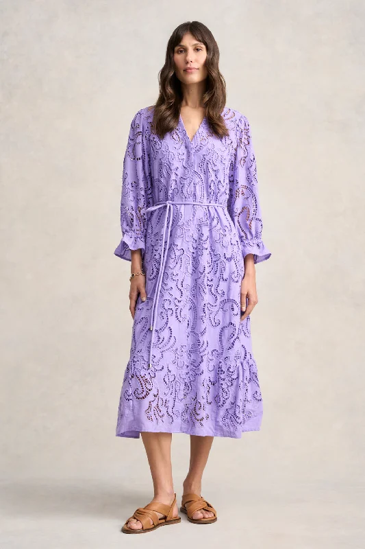 Broderie Lace Dress - Lilac Casual Lace Dress